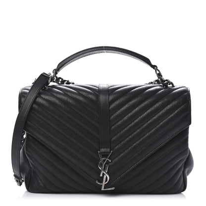 Saint Laurent Sheepskin Matelasse Chevron Monogram Large College Satchel Black 1 of 9