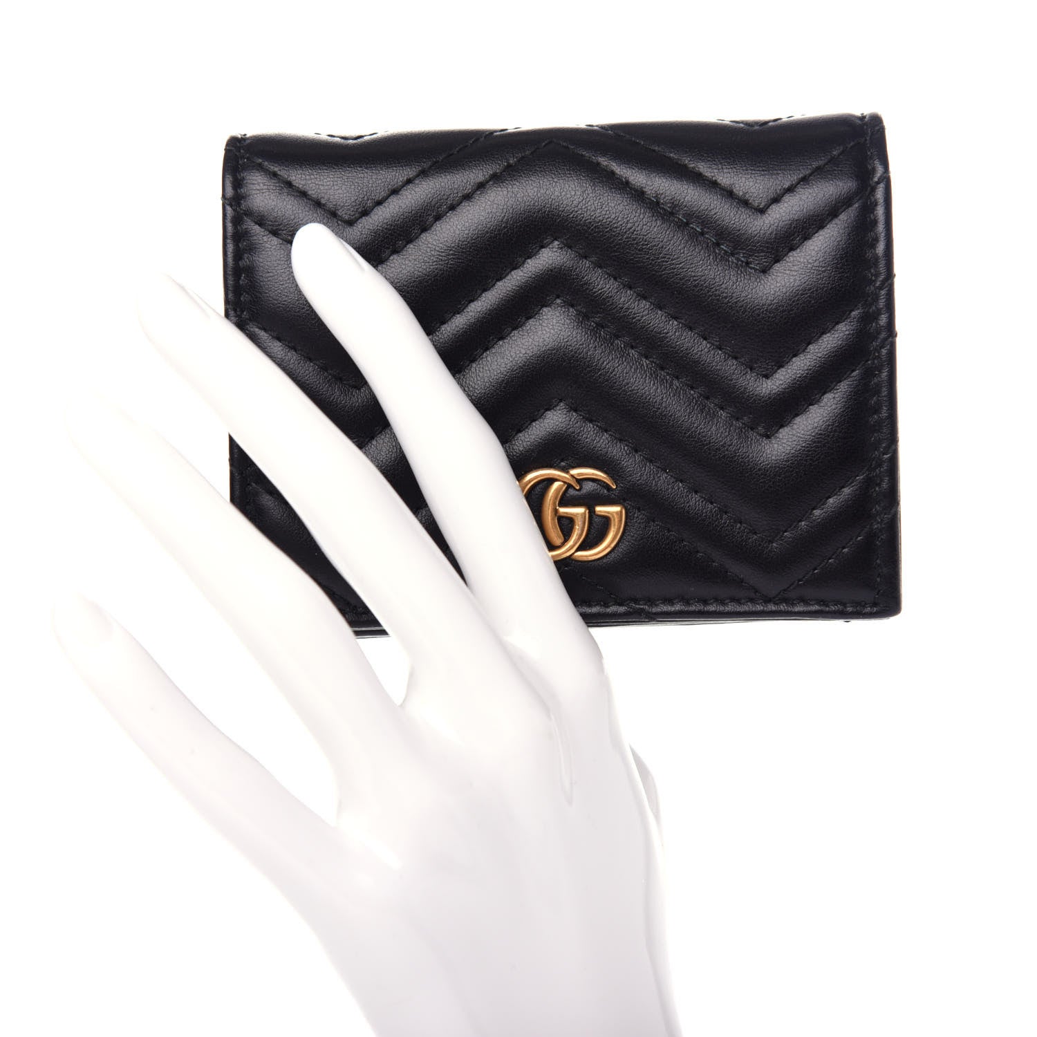 Gucci Calfskin Matelasse GG Marmont Card Case Wallet Black 2 of 7
