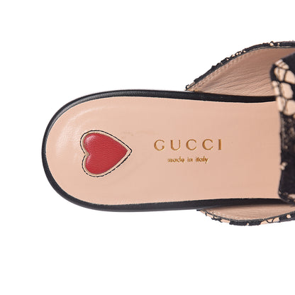 Gucci Lace Malaga Kid Womens Princetown Slippers 36.5 Black Skin Rose 7 of 9