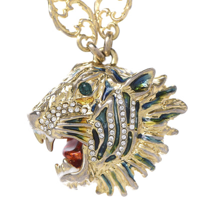 Gucci Metal Crystal Enamel Rajah Necklace Gold Blue 4 of 7