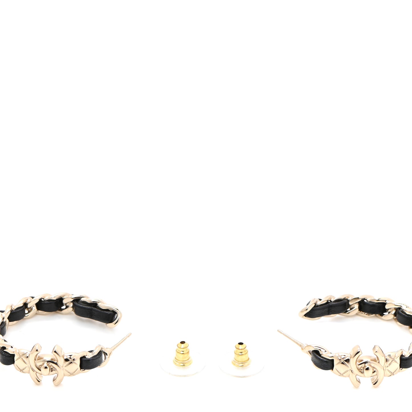 Lambskin CC Turnlock Chain Hoop Earrings Gold Black