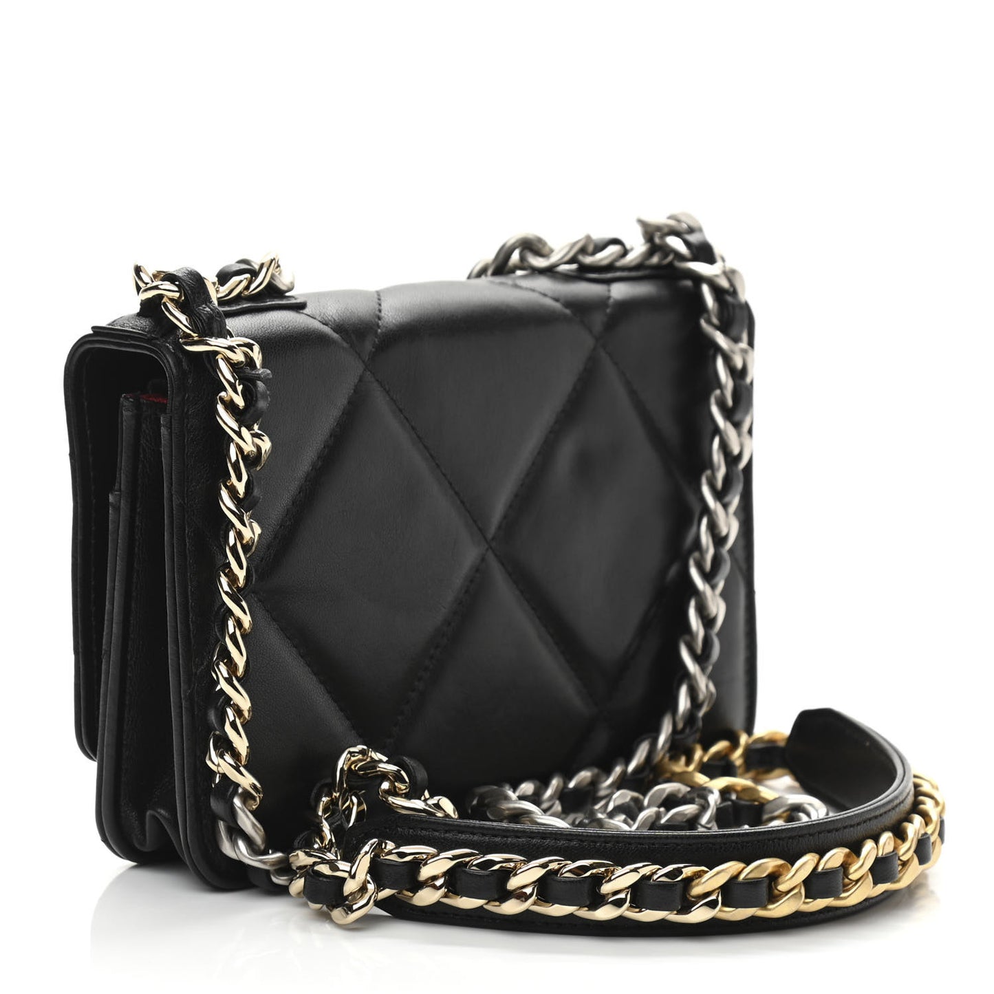Lambskin Quilted Chanel 19 Wallet On Chain WOC Black