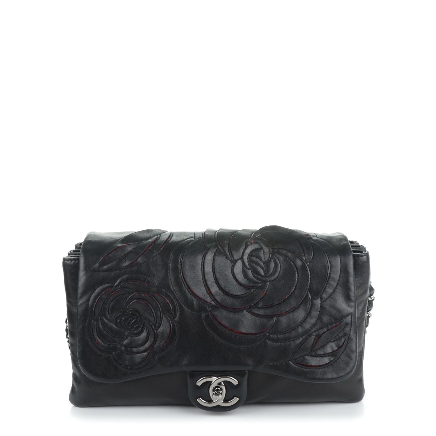 Lambskin Tweed Large Camellia Petals Flap Black