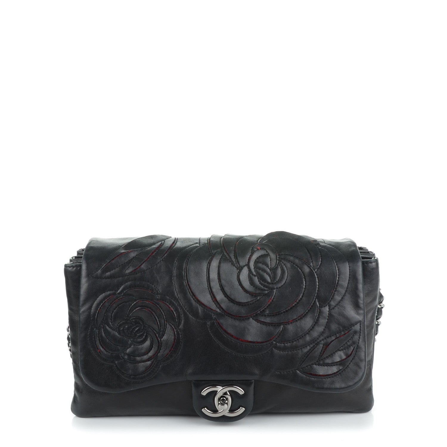 Chanel Lambskin Tweed Large Camellia Petals Flap Black 1 of 7