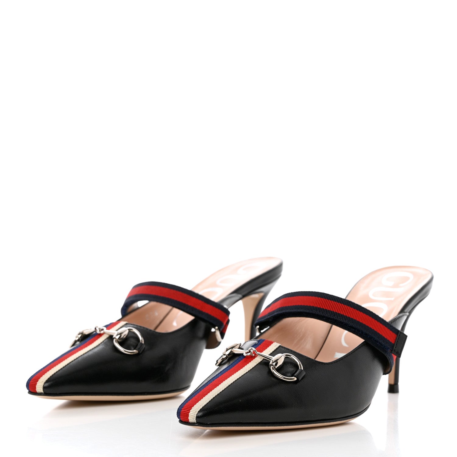 Gucci Malaga Kid Sylvie Web Cross Strap Mid-Heel Slides 36 Black 3 of 14