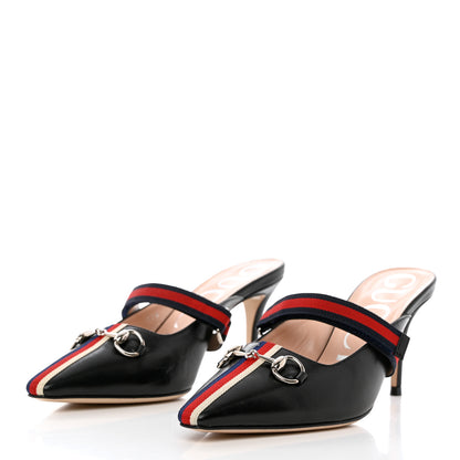 Gucci Malaga Kid Sylvie Web Cross Strap Mid-Heel Slides 36 Black 3 of 14