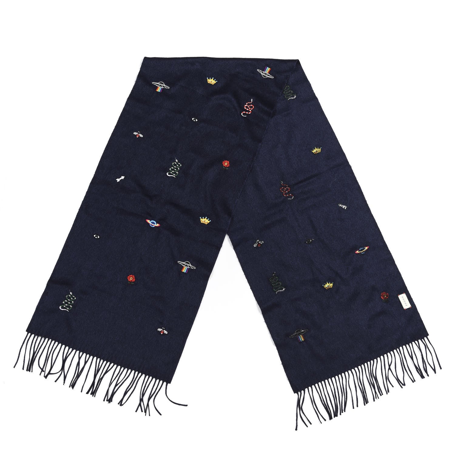 Gucci Silk Cashmere Soft Mixer Fringe Scarf Midnight Blue 2 of 5