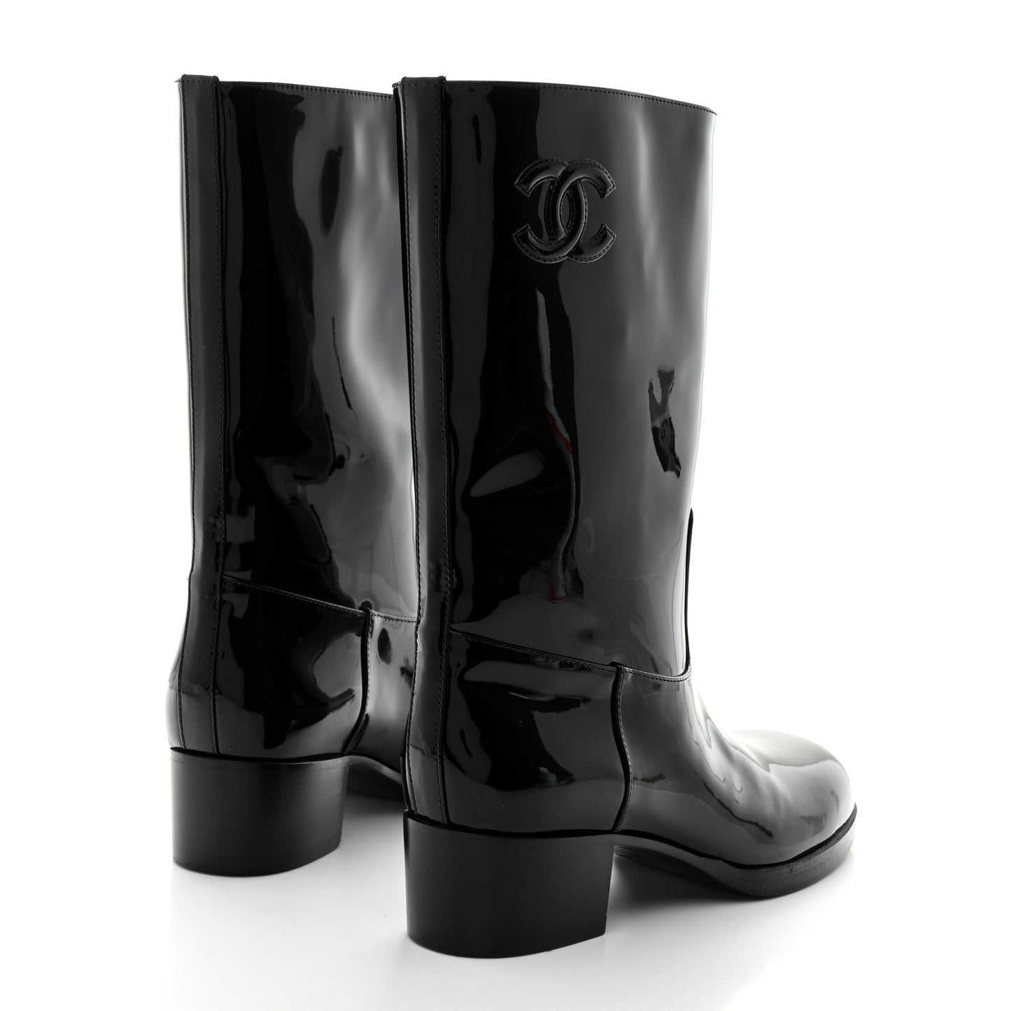 Patent CC Mid Calf Boots 40.5 Black
