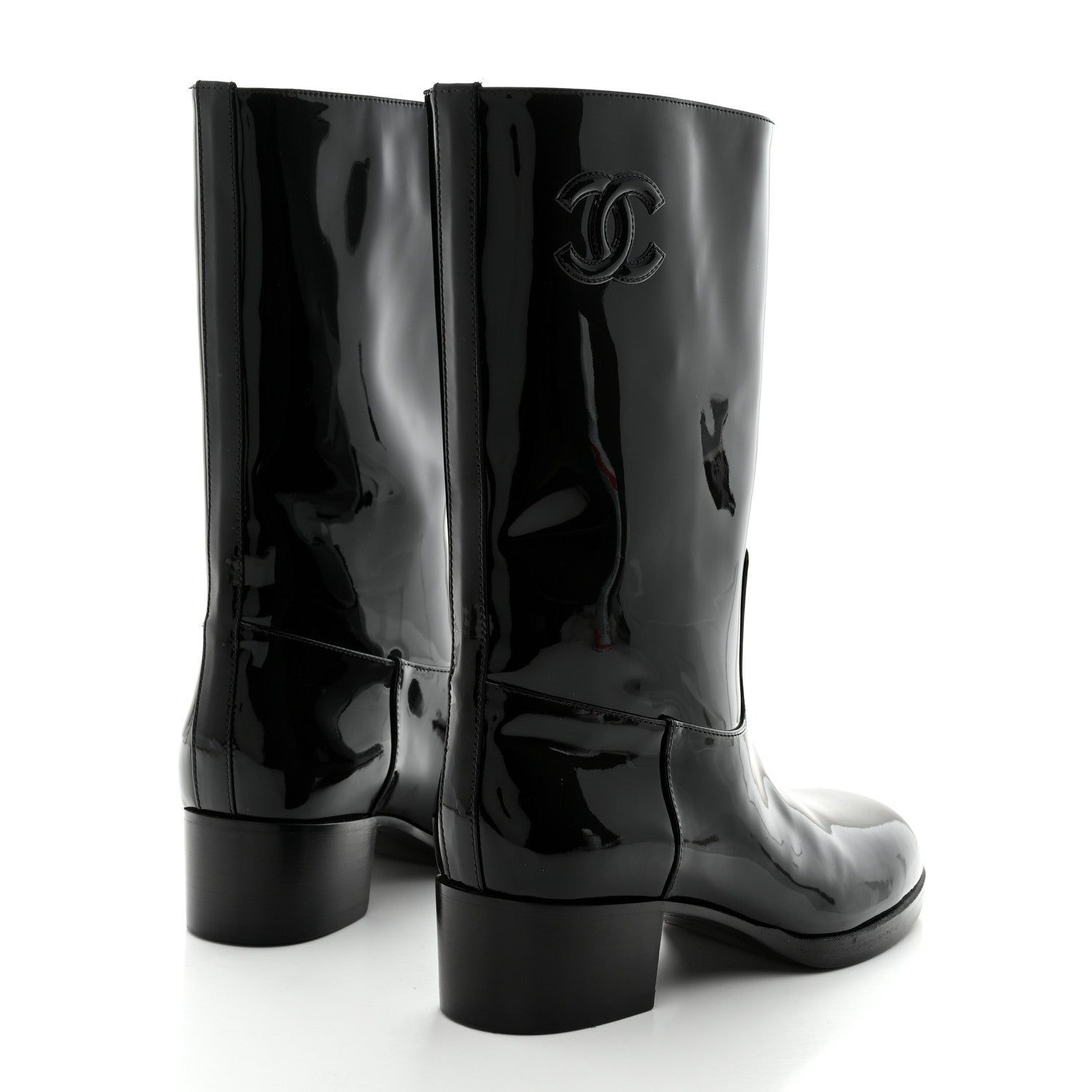 Chanel Patent CC Mid Calf Boots 40.5 Black 4 of 8