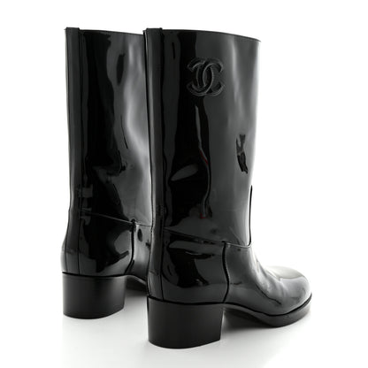Chanel Patent CC Mid Calf Boots 40.5 Black 4 of 8
