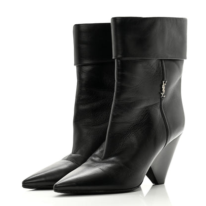 Saint Laurent Lambskin Liz 85 Wedge Booties 39 Black 3 of 11