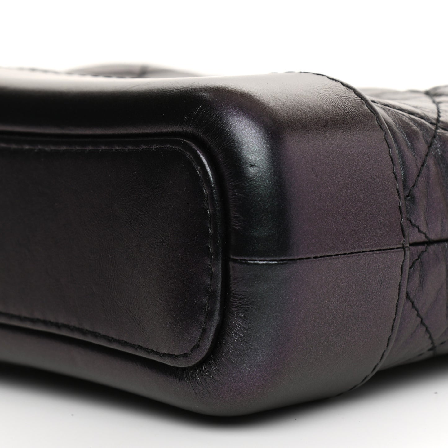 Iridescent Aged Calfskin Quilted Small Gabrielle Hobo Black