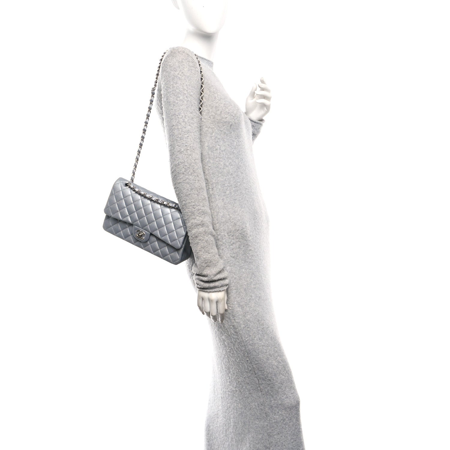 Chanel Metallic Caviar Quilted Medium Double Flap Silvery 2 of 11