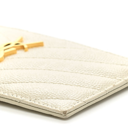 Saint Laurent Grain De Poudre Matelasse Chevron Monogram Fragments Zippered Card Case Blanc Vintage 9 of 12