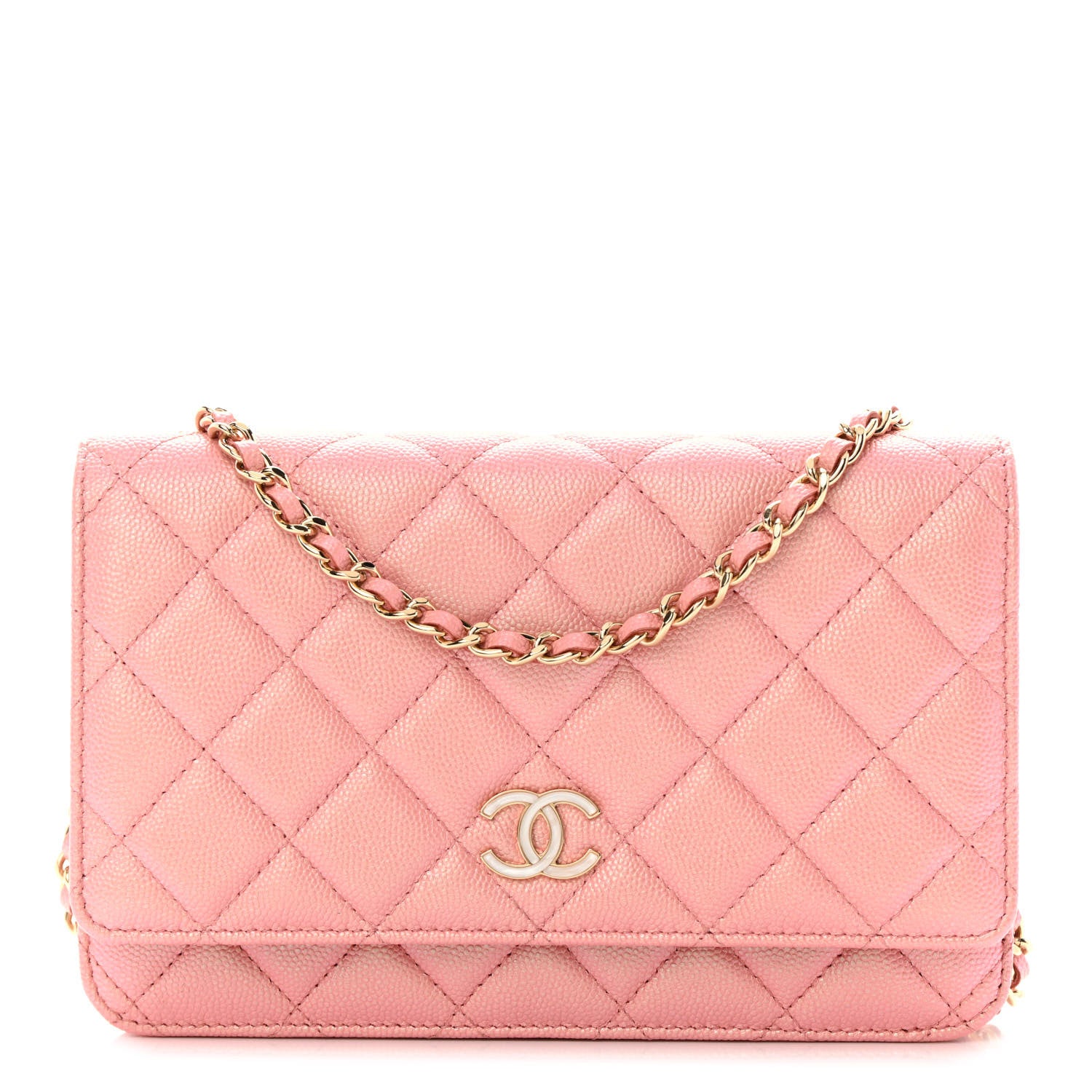 Chanel Iridescent Caviar Quilted Wallet on Chain WOC Rose Pink 1 of 14