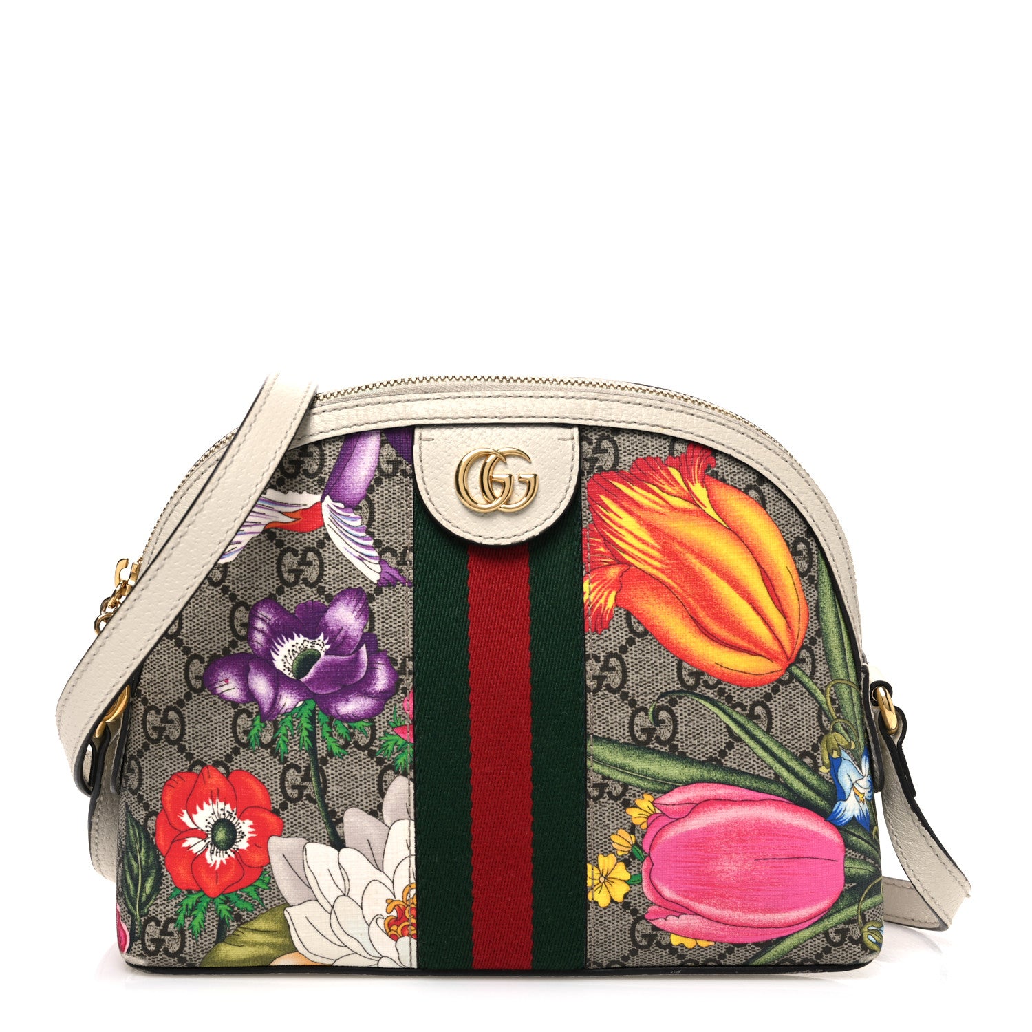 Gucci GG Supreme Monogram Flora Web GG Small Ophidia Dome Shoulder Bag White 1 of 11