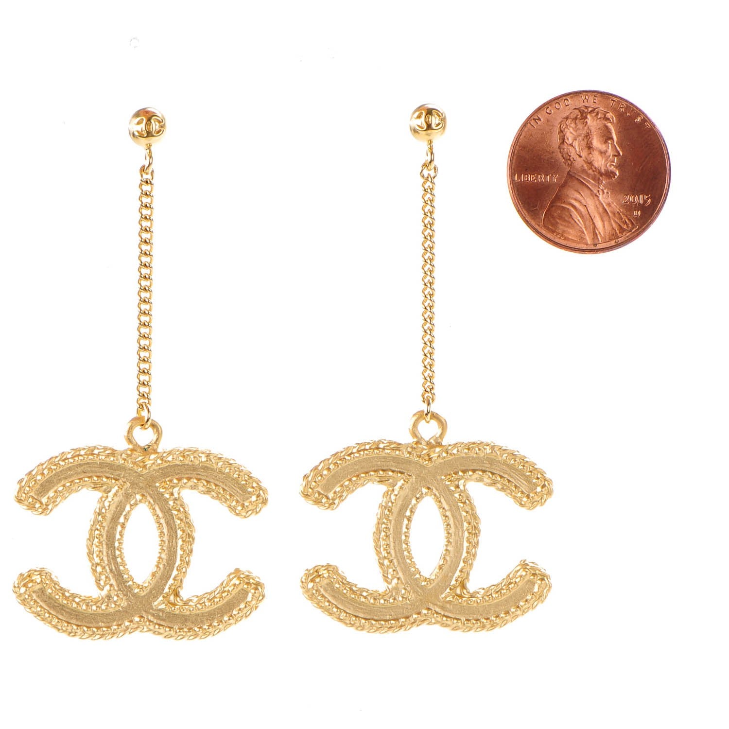 Chanel CC Drop Earrings Matte Gold 2 of 4