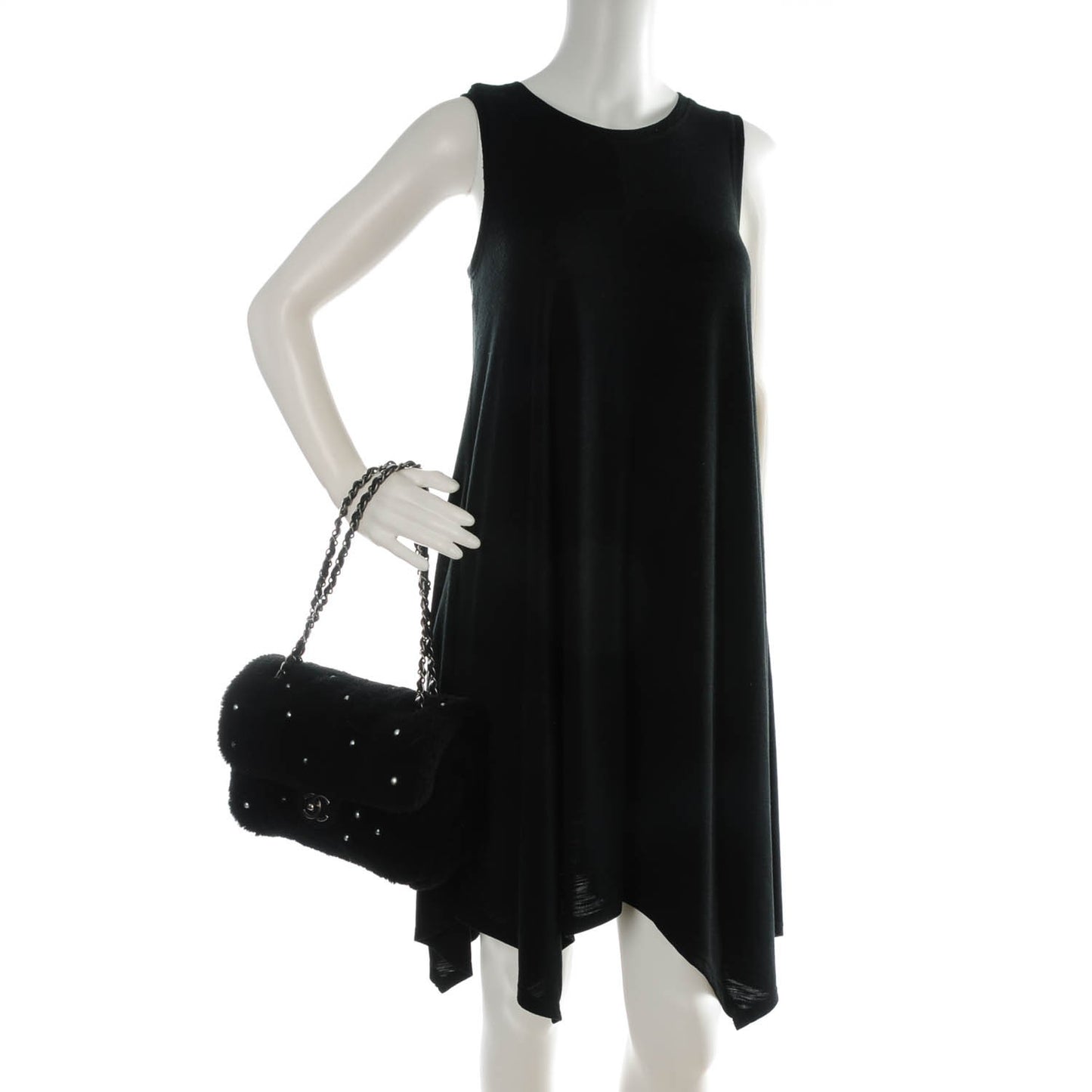 Shearling Lambskin Pearl Flap Black