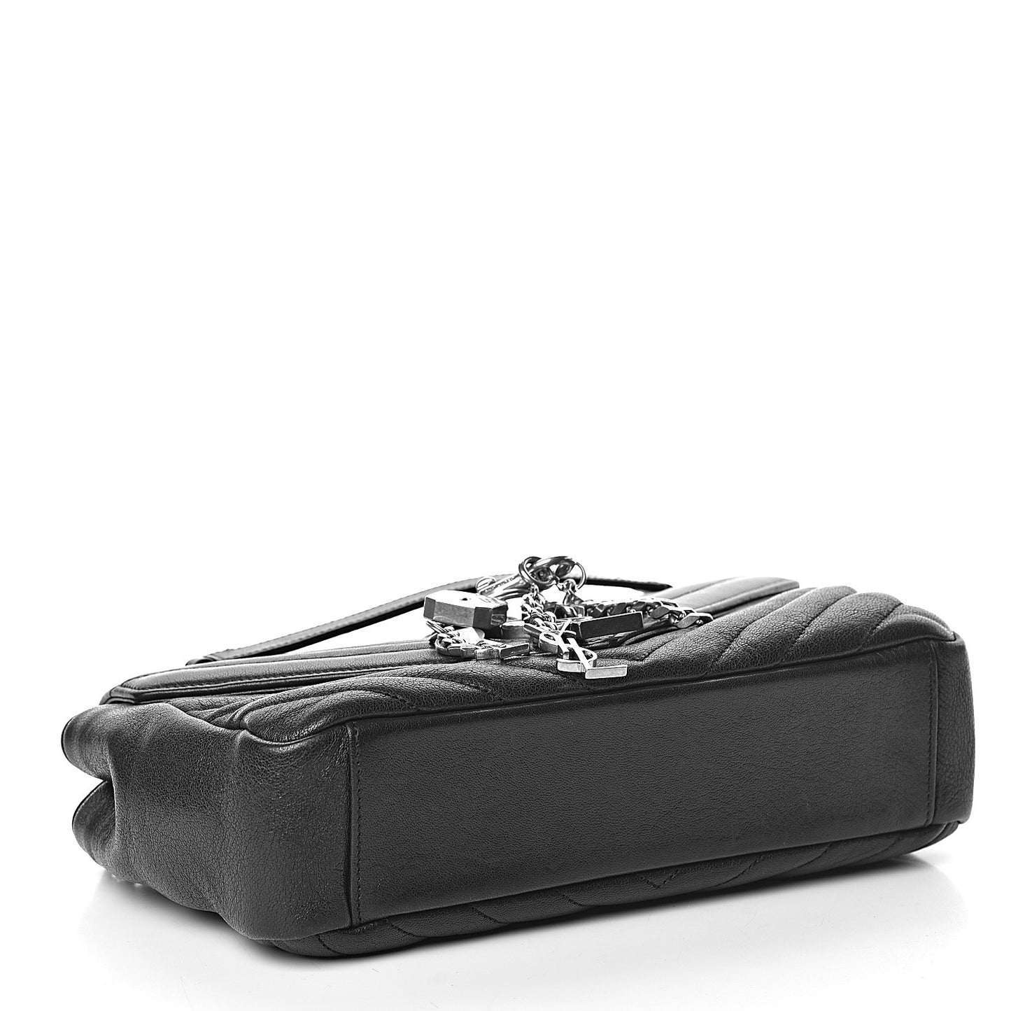 Sheepskin Matelasse Medium Monogram College Punk Chain Satchel Black