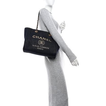 Chanel Lurex Canvas Small Deauville Tote Navy Blue Gold 2 of 10