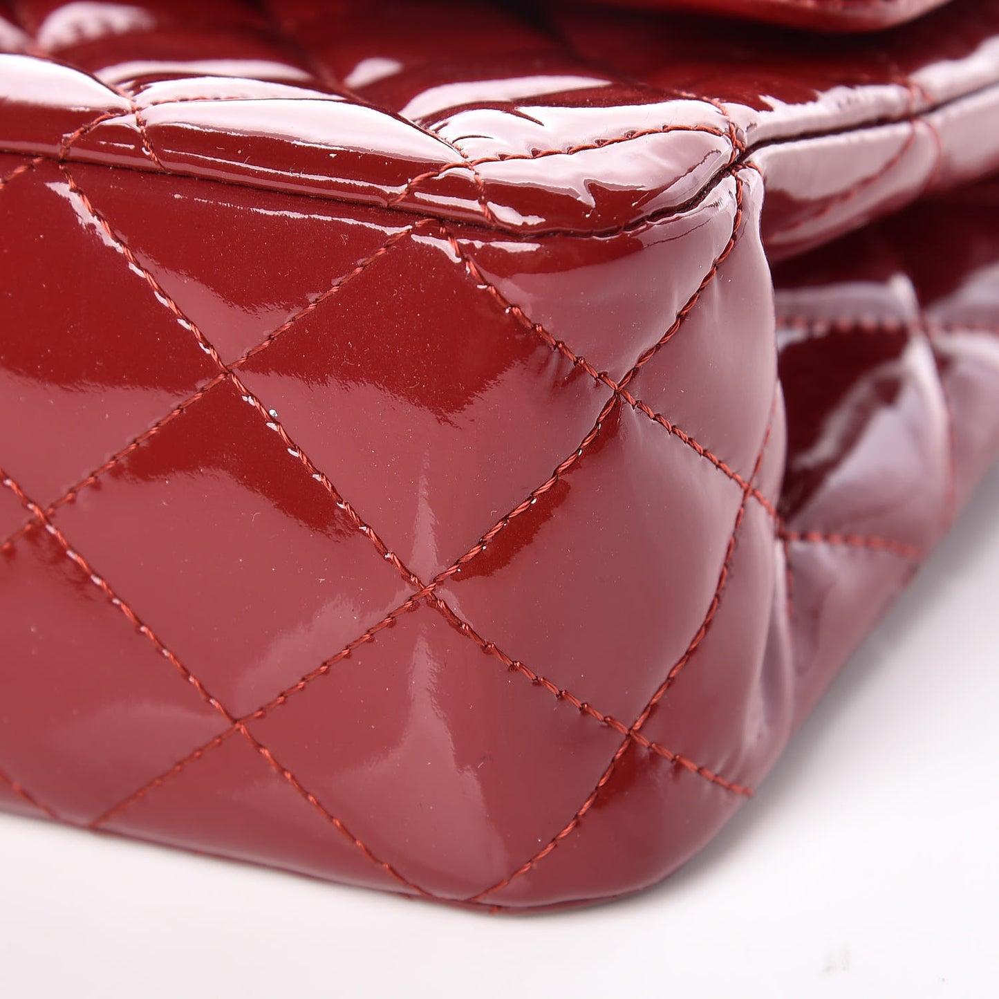 Patent Calfskin Quilted Medium Double Flap Dark Red