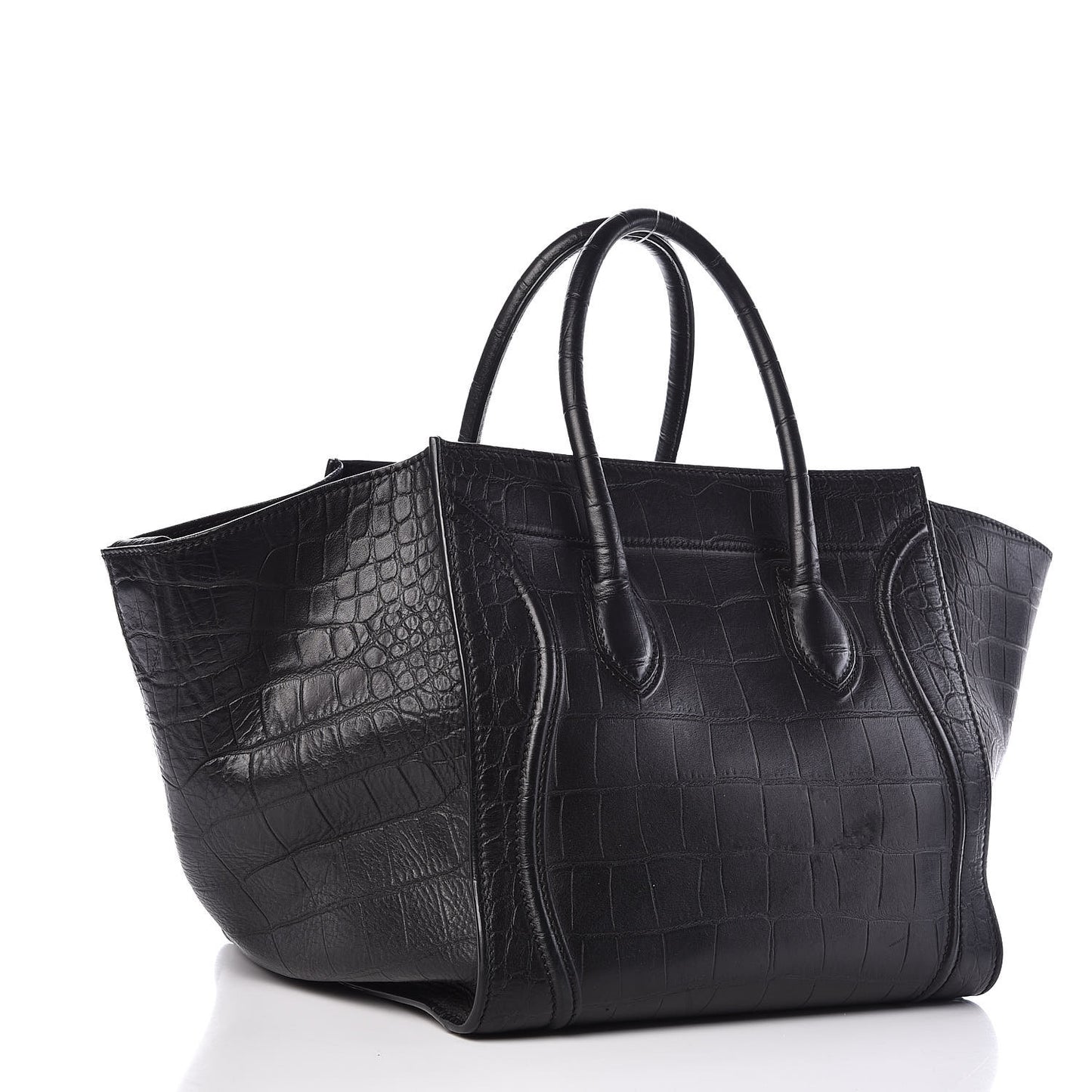 Crocodile Embossed Calfskin Medium Phantom Luggage Black