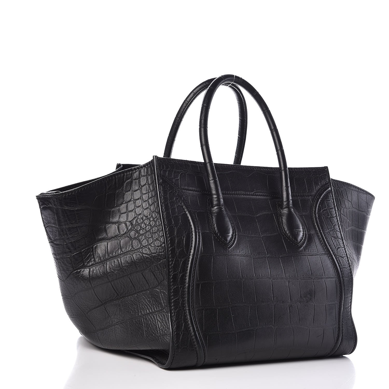 Celine Crocodile Embossed Calfskin Medium Phantom Luggage Black 3 of 14