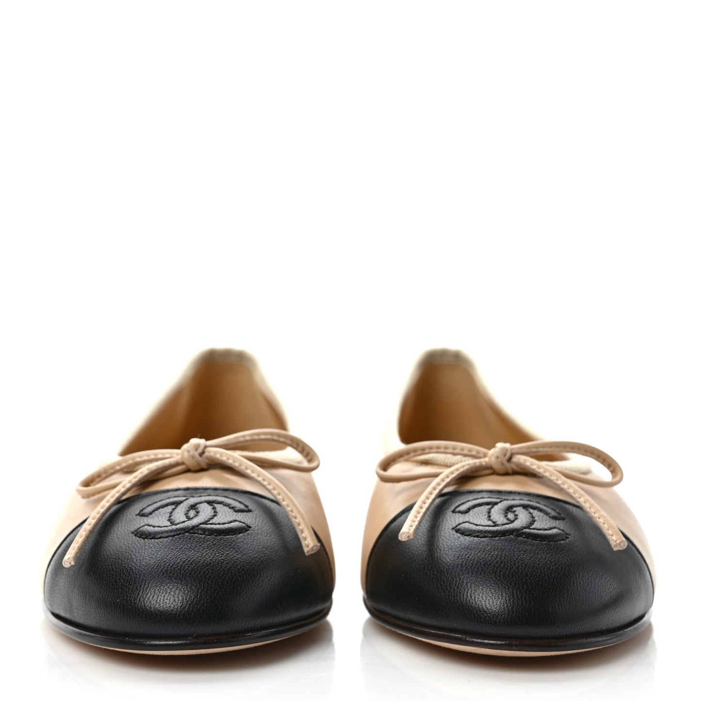 Lambskin Cap Toe CC Ballerina Flats 37 Beige Black