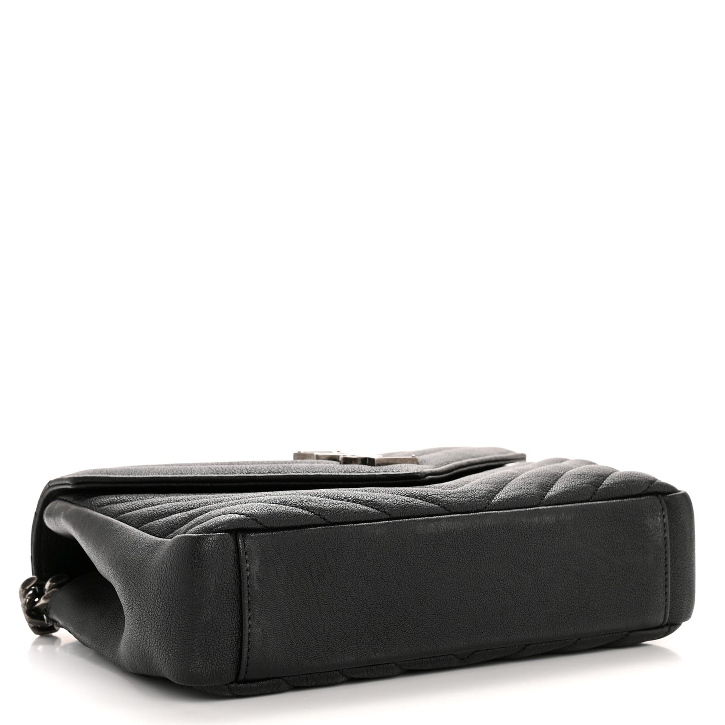 Sheepskin Matelasse Chevron Monogram Medium College Bag Black