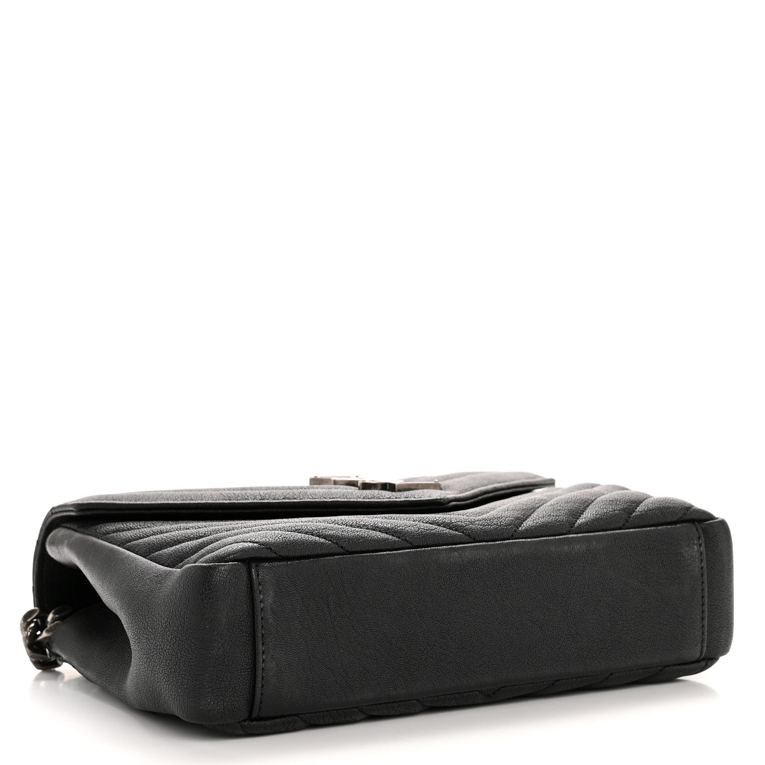 Saint Laurent Sheepskin Matelasse Chevron Monogram Medium College Bag Black 4 of 11