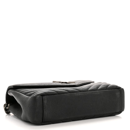 Saint Laurent Sheepskin Matelasse Chevron Monogram Medium College Bag Black 4 of 11
