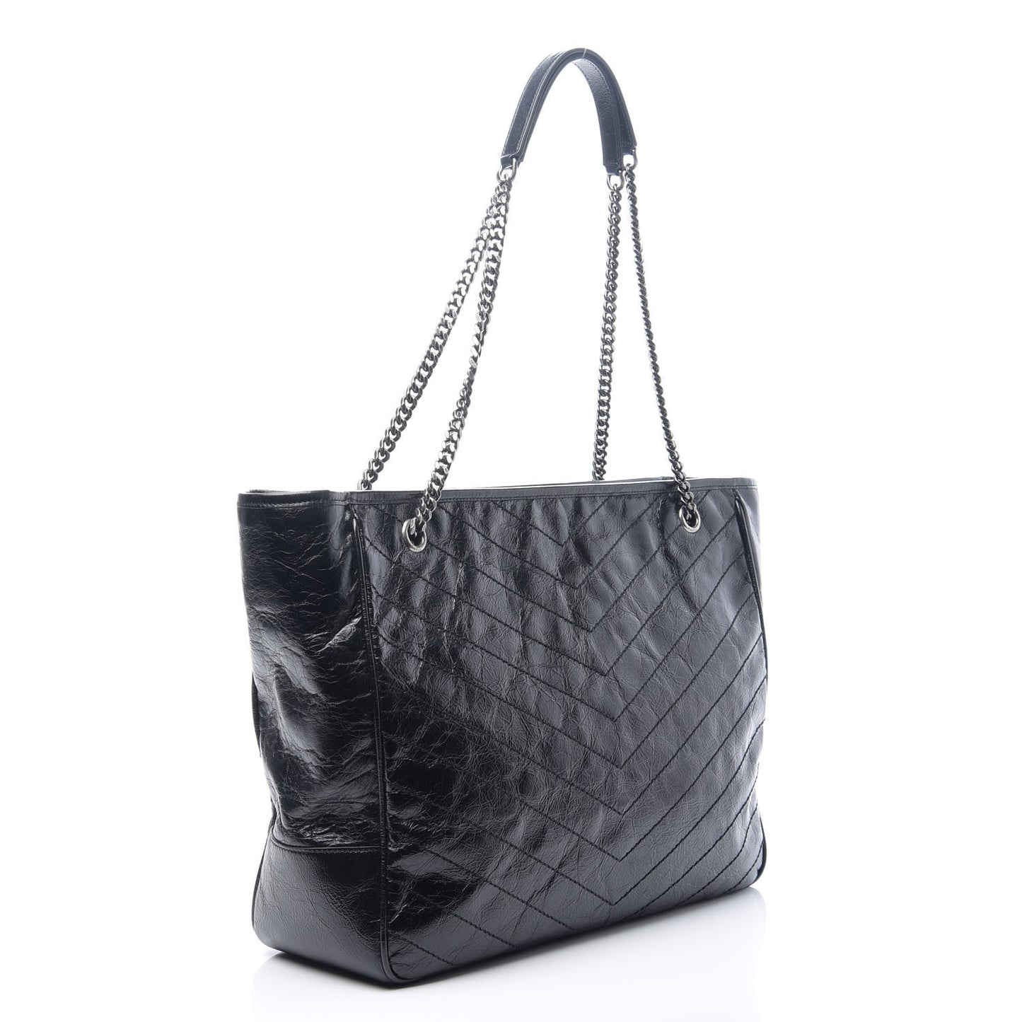 Crinkled Calfskin Matelasse Monogram Large Niki Shopping Tote Bag Black