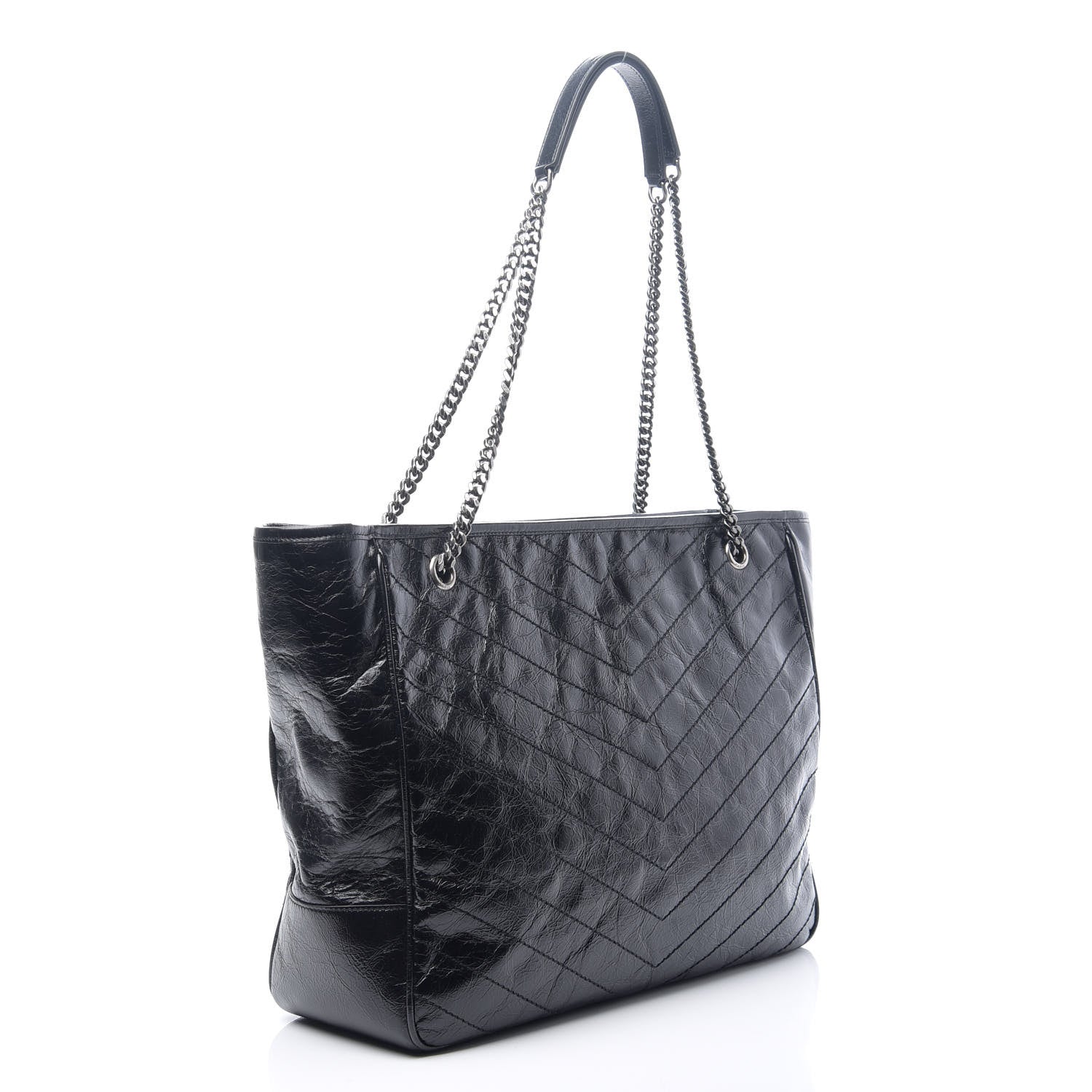 Saint Laurent Crinkled Calfskin Matelasse Monogram Large Niki Shopping Tote Bag Black 2 of 9