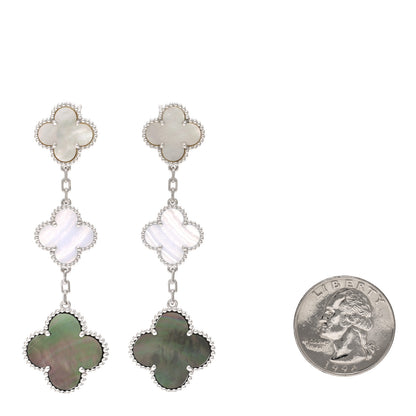 Van Cleef & Arpels 18K White Gold Mother of Pearl Chalcedony 3 Motifs Magic Alhambra Earrings 2 of 5