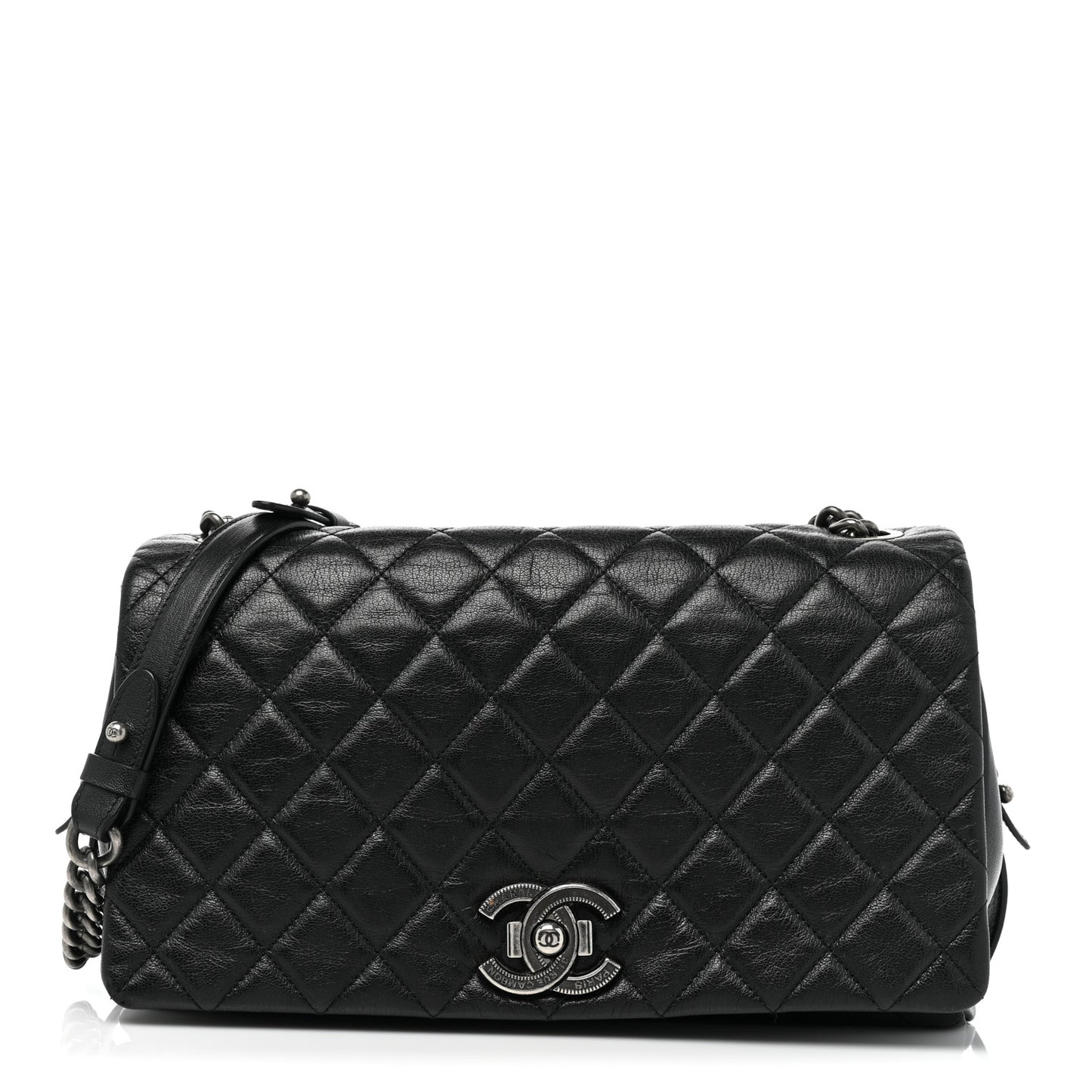 Goatskin Quilted Large City Rock Flap Black