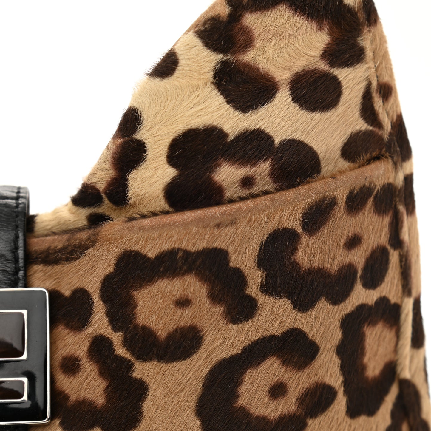 Calf Hair Leopard Print Shoulder Bag Brown Black