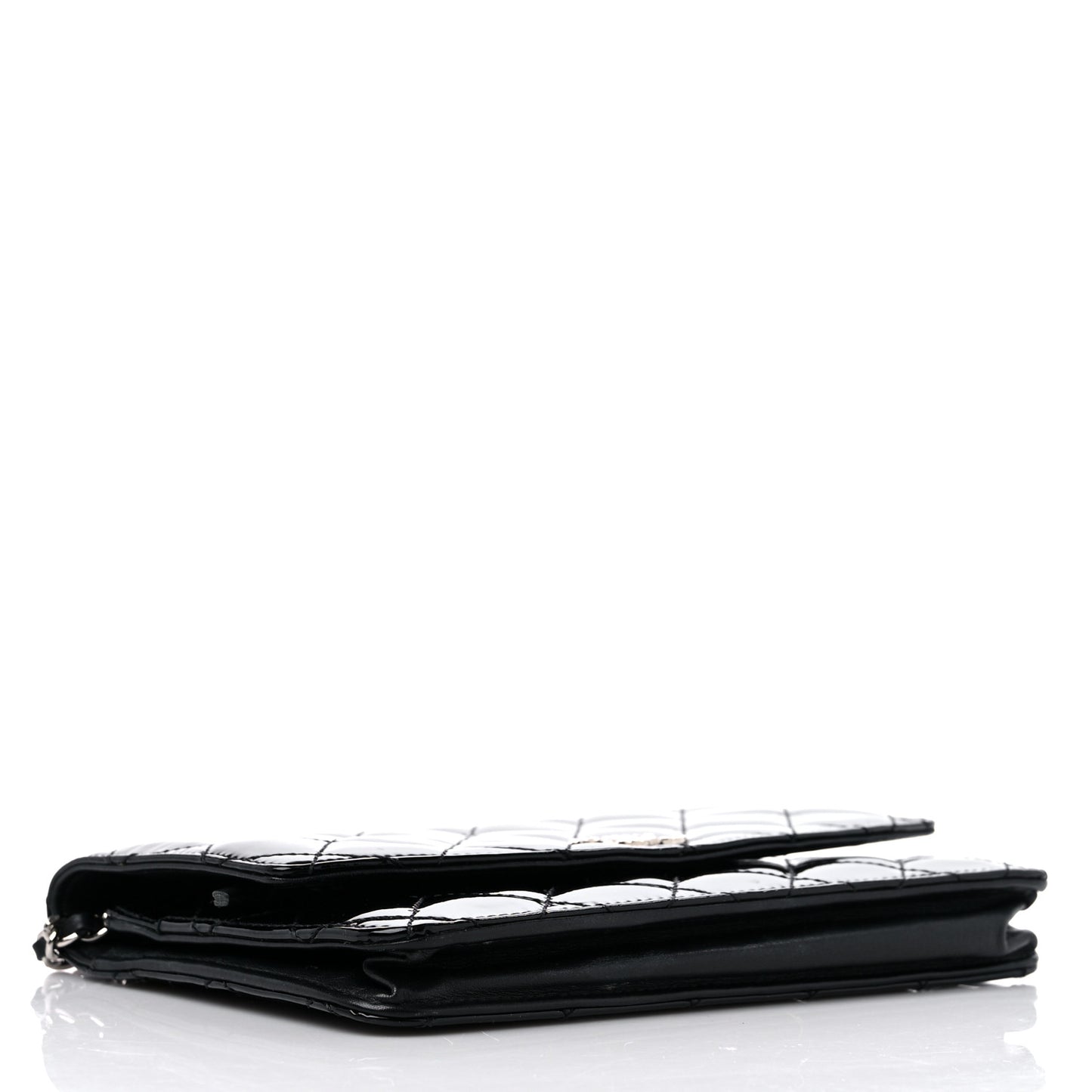 Patent Quilted Brilliant Wallet On Chain WOC Black