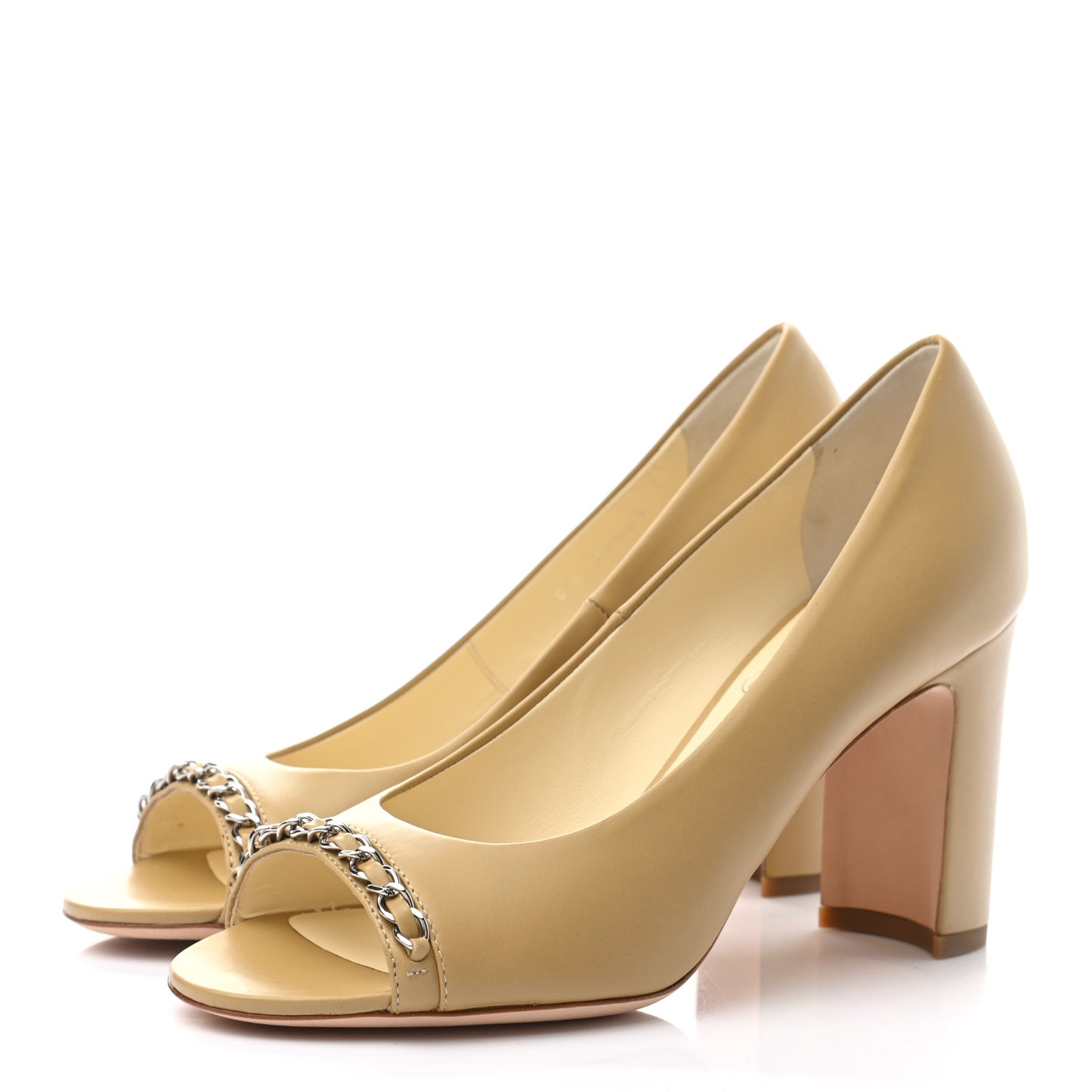Calfskin Peep Toe CC Pumps 37 Beige