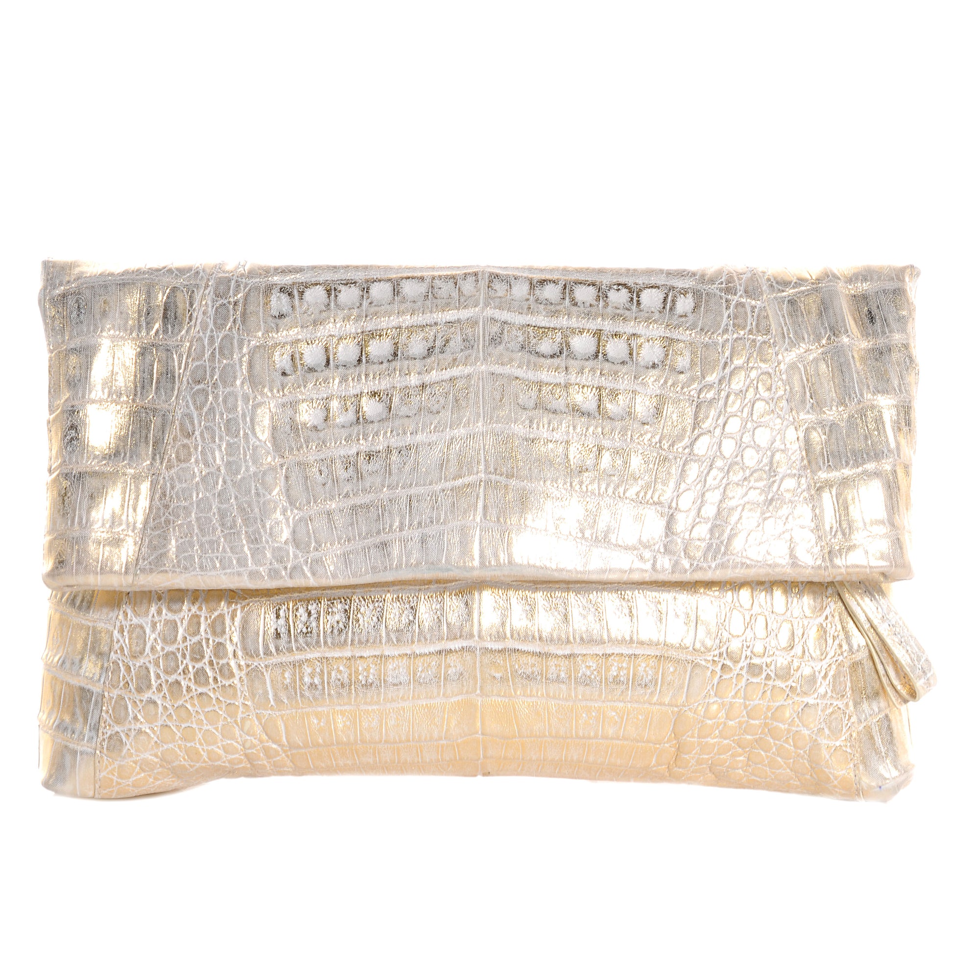 Nancy Gonzalez Metallic Crocodile Foldover Clutch Bag Gold 1 of 7