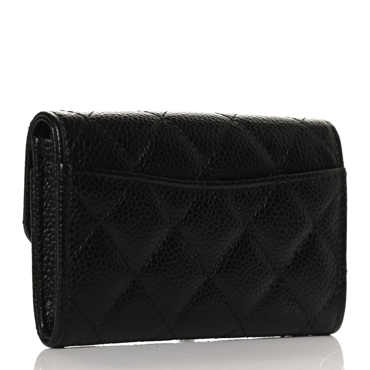 Caviar Quilted Flap Card Holder Wallet Black