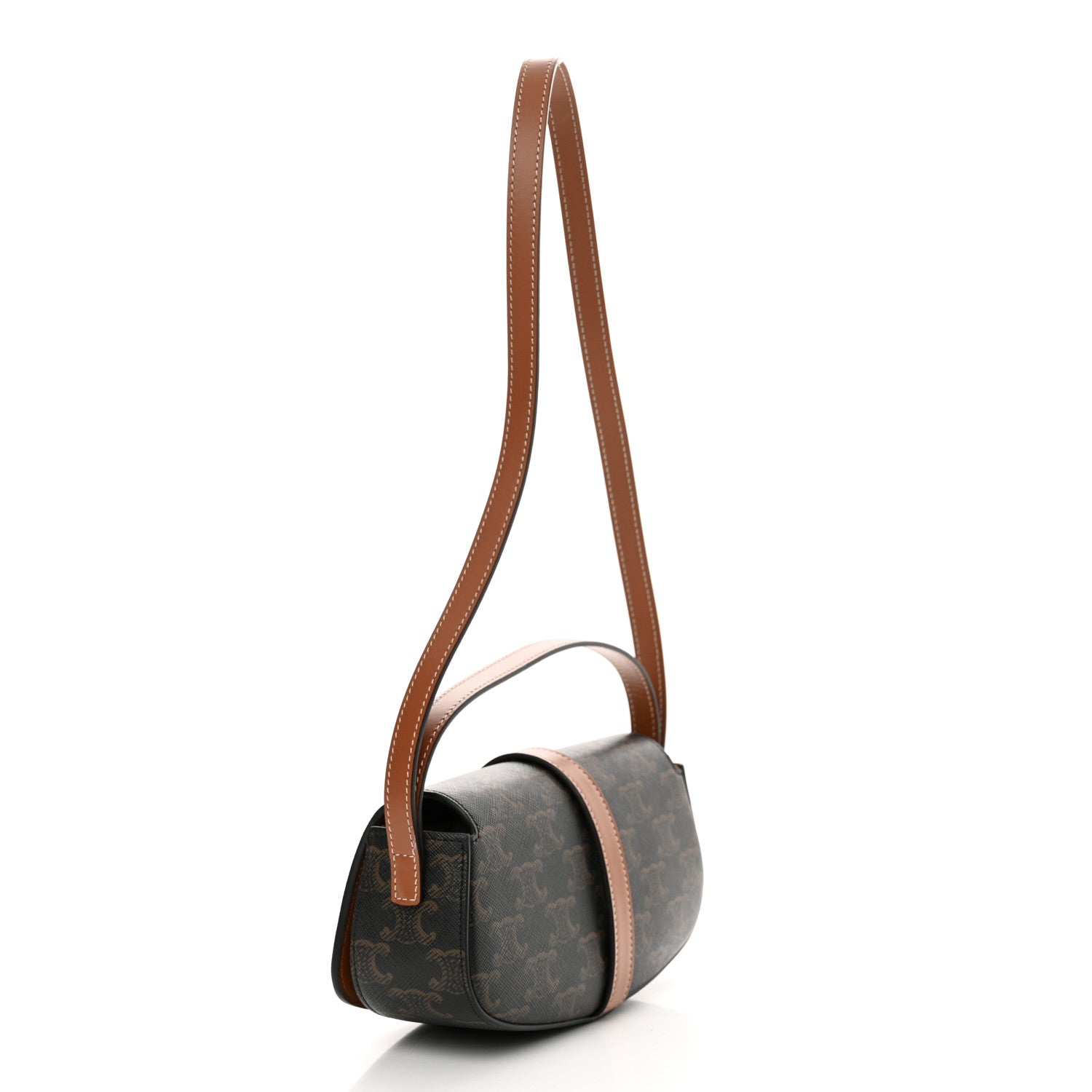 Celine Triomphe Canvas Calfskin Tabou Clutch on Strap Tan 3 of 12