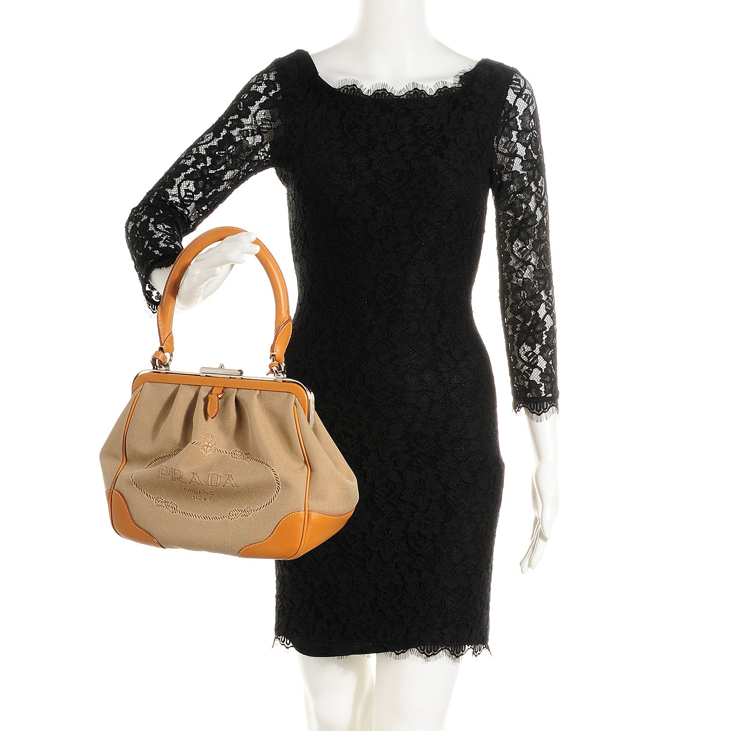 Prada Jacquard Logo Frame Shoulder Bag Corda Cuoio 2 of 10