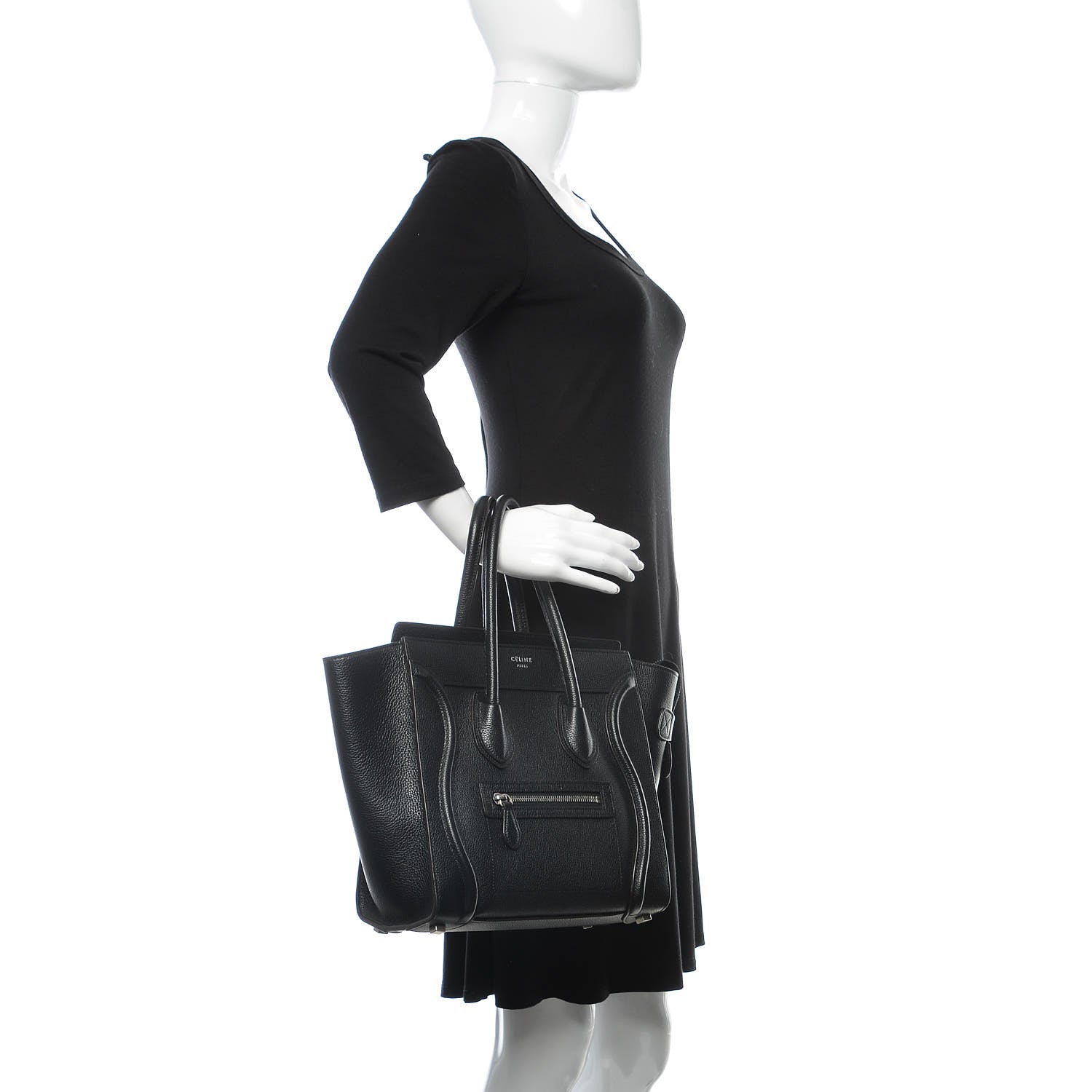 Celine Drummed Calfskin Micro Luggage Black 2 of 11