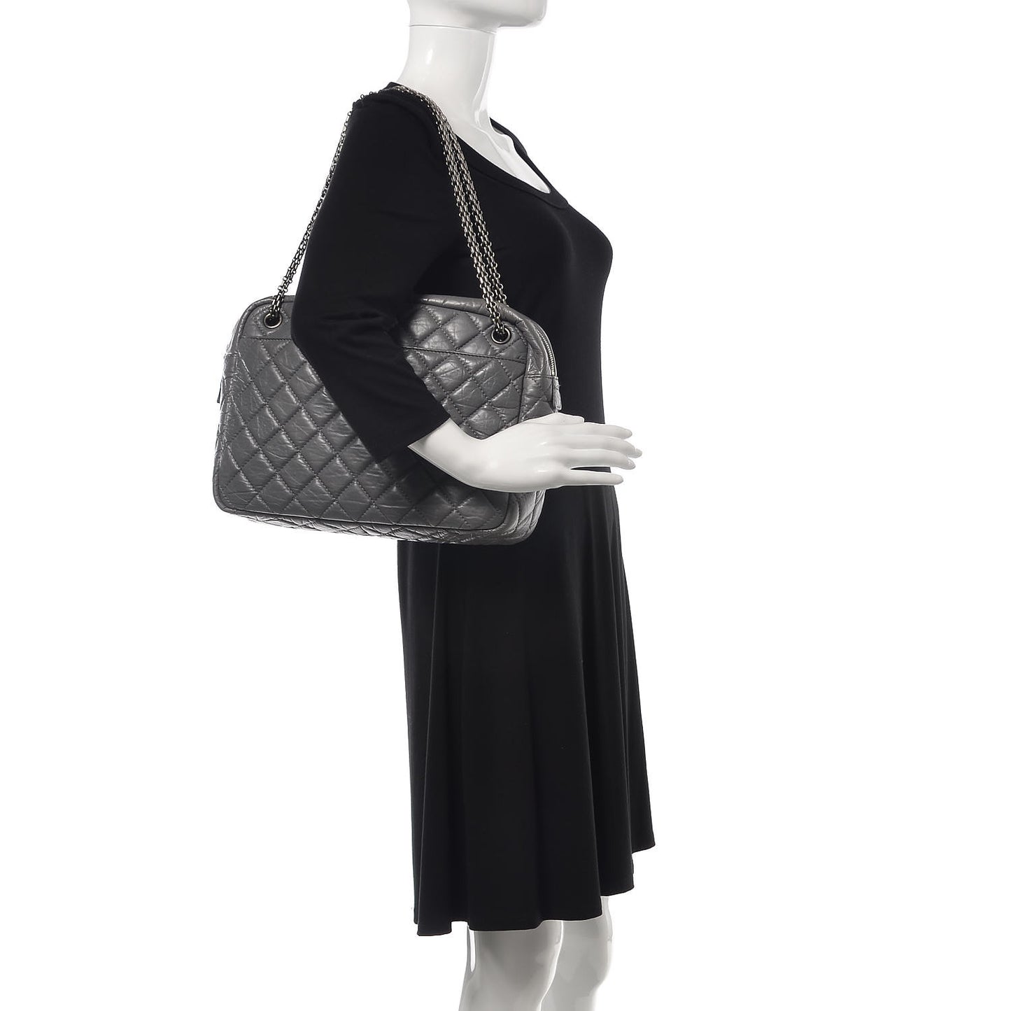 Aged Calfskin Quilted Large Reissue Camera Case Grey