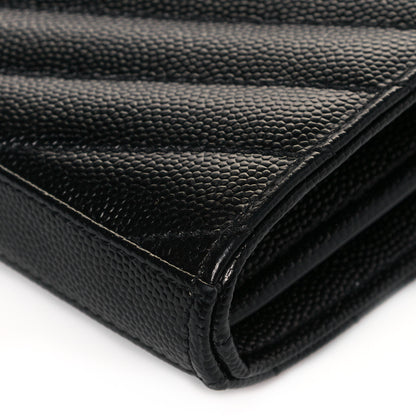 Saint Laurent Grain De Poudre Matelasse Chevron Monogram Chain Wallet Black 9 of 12