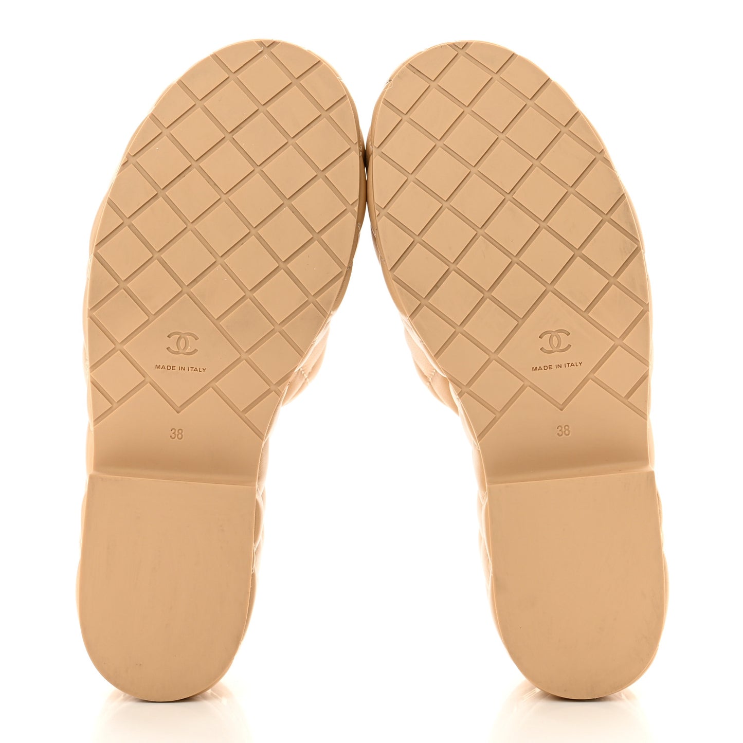 Lambskin Quilted CC Mules Wedge Sandals 38 Beige