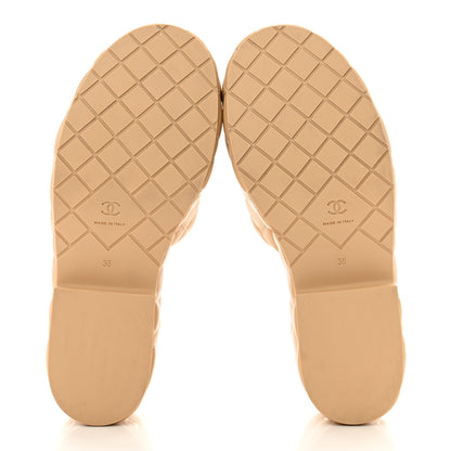 Chanel Lambskin Quilted CC Mules Wedge Sandals 38 Beige 5 of 8