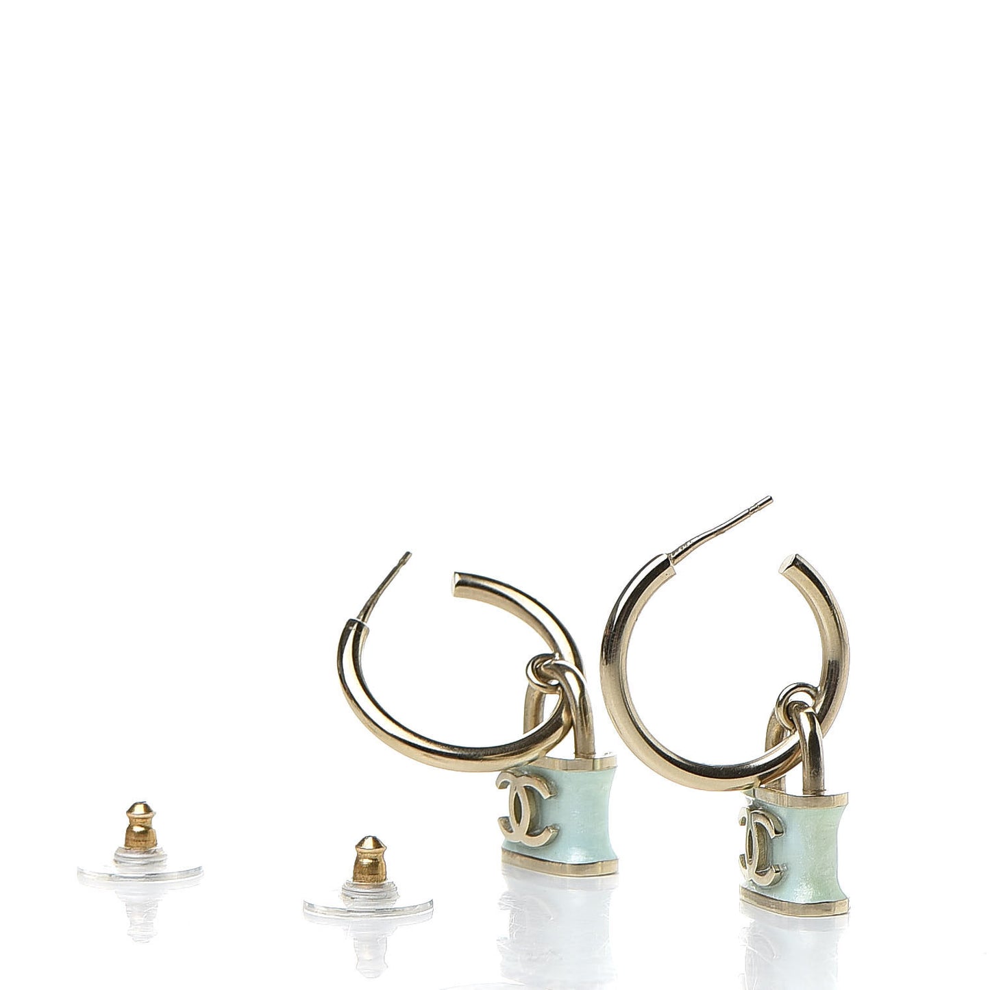 Resin Glitter Padlock CC Hoop Earrings Blue Gold