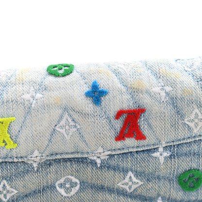 Louis Vuitton Embroidered Monogram Denim New Wave Chain Pochette Blue 11 of 14
