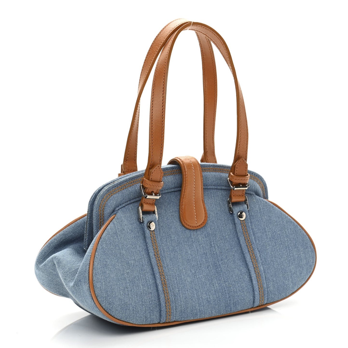 Denim Embroidered Satchel Blue